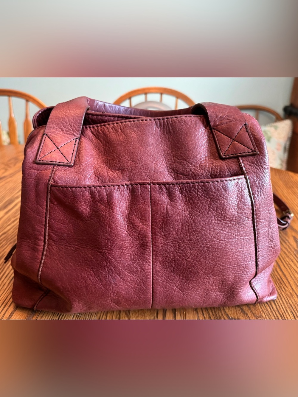 American Leather Co Ada Triple Entry Satchel Mahogany Brown Crossbody Bag - Picture 2 of 9